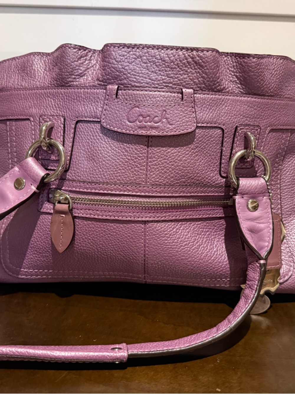 Coach Lavender Pebbled Leather Shoulder Bag